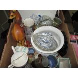 Decorative china : deer ornament, Wade, Torquay ware, feeding cup, stoneware hot water bottle etc.