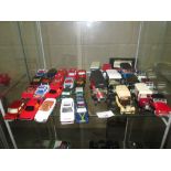 Shelf of 33 collectors die cast toy cars : Corgi, Matchbox,