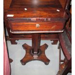 William IV rosewood workbox on tapering stand on platform base