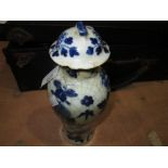 Chinese Kang Zi style crackle glaze blue and white vase and cover (damaged)