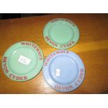 3 x vintage coloured glass advertising dishes : White Devon Cyder