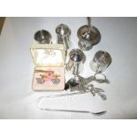 Silver plated ware : cruet, cufflinks, tongs, chain etc.