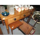 Victorian pine two drawer side table