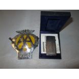Vintage AA badge & Ronson Variflame lighter (boxed)