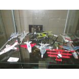 Shelf of 10 x collectors die cast toy aeroplanes : Matchbox and other makers good condition unboxed