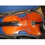 20th century students violin in hardboard case with bow (no makers label)