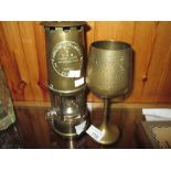 Protector Lamp Lighting Company miners lamp & brass goblet