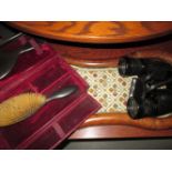 Lozenge shape tray, Prinz 10 x 50 binoculars,