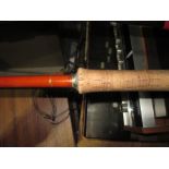 Vintage 2 piece fibre glass fishing rod 245 cms & bamboo rod