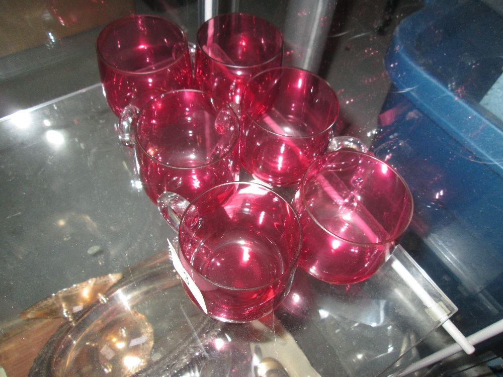 Set of six cranberry glass custards