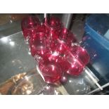 Set of six cranberry glass custards