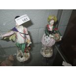 Pair of Capo Di Monte figures : Lady with basket of flowers & her Suitor