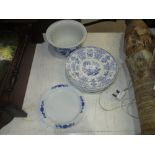 Assorted blue and white china