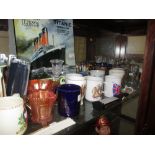 Shelf of assorted commemorative ware, glassware,