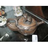 Chinese Yi Xing style pottery tea pot in the form of a squash 15 cms