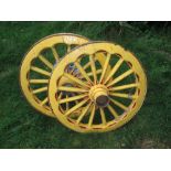 Rare late 19th early 20th century iron bound wheels, suitable for Bradford cart,
