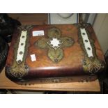 Victorian walnut and brass bound jewellery box with silk lining