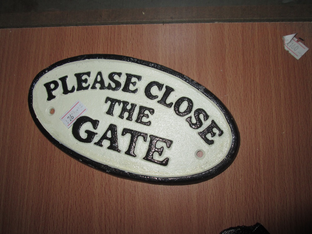 Cast iron sign : Close the Gate