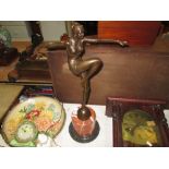 Art Deco bronzed metal style figure of Dancing Lady on marble plinth