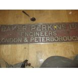 Vintage plated advertising name plate Baker Perkins of London & Peterborough