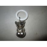 Vintage silver plated baby rattle modelled as a Teddy Bear