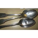 3 x 19th century silver dessert spoons London (differing dates & makers) 125 g