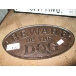 Cast iron sign : Beware of the Dog
