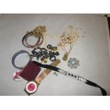 Bag of assorted costume jewellery : simulated pearls, Chinese cloisonne bracelet,