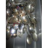 Tray of assorted silver plated and other souvenir spoons