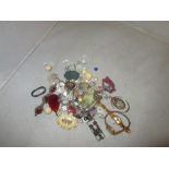 Bag of assorted beads and costume jewellery, Chinese luck bracelet etc.