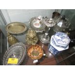 Shelf of assorted silver plated ware