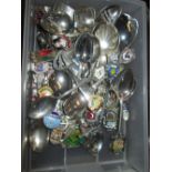 Tray of assorted silver plated and other souvenir spoons