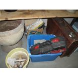 2 x boxes of tools, bench grinder, angle grinder etc.