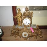 Early 20th century painted gilt and marble mantle clock depicting The Harvest