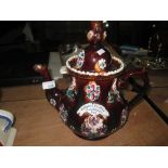 Victorian Measham barge ware treacle glaze teapot with applied moulding and teapot finial A Present