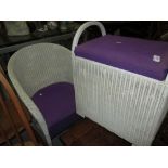 Painted Lloyd Loom chair & laundry basket