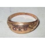 9 ct gold gypsy ring set with three diamonds size 52 0.