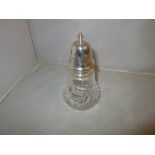 Silver lidded cut glass sugar caster