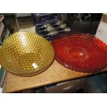 2 modern glass dishes,