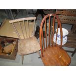 2 x vintage Ercol stick back dining chairs