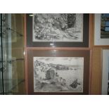 3 x charcoal & chalk coastal scenes by Mary Beresford Williams : After the Fire, Lands End,