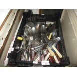 Box of assorted plated and stainless cutlery