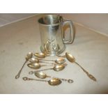 Set of 9 lower grade silver spoons (800),