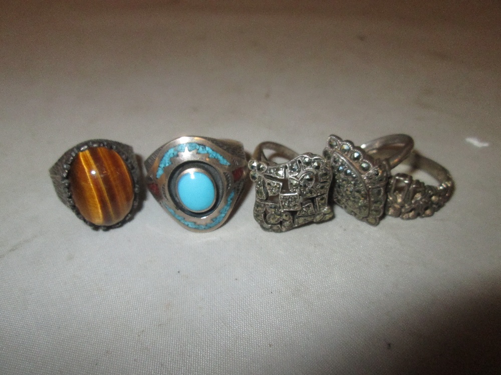 5 x silver rings : turquoise,