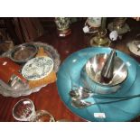 Assorted silver plated ware & stainless steel & enamelled ware