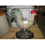 Painted metal cockerel doorstop