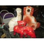 2 x Staffordshire pottery dogs,