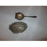 Solid silver tea strainer & trinket dish