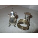 2 x silver pepper pots & serviette ring 62 g