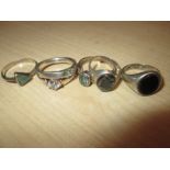 Six modern silver and hardstone rings